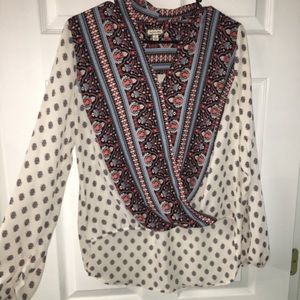 Criss cross wrap style patterned blouse